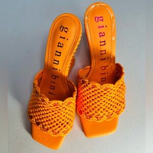 NEW Orange Gianni Bini Regina Crochet Square Toe Wedge Slides, Sandals 7.5M NWOB